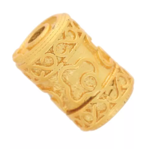 Cuenta tubo trabajada 9x6 mm - Dorado con oro fino x1