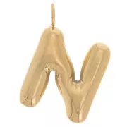 Colgante bola alfabeto letra 22x15 mm - N - Acero inoxidable 304L Dorado x1