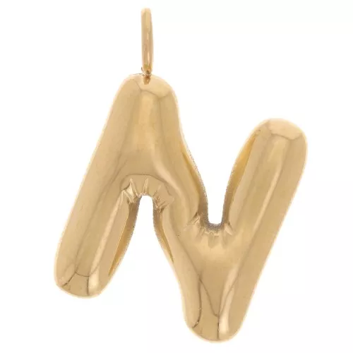 Colgante bola alfabeto letra 22x15 mm - N - Acero inoxidable 304L Dorado x1