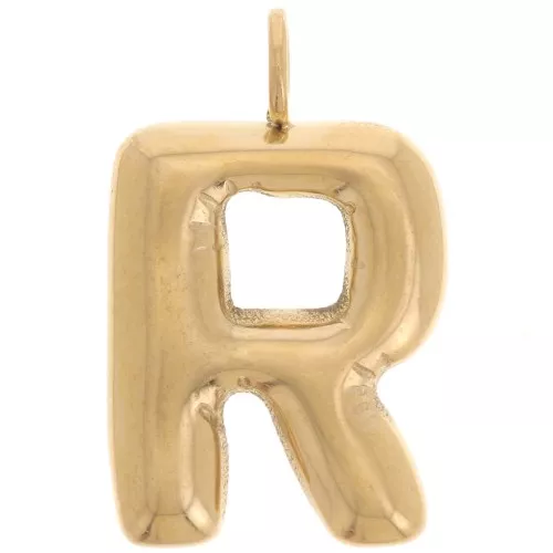 Colgante Letra Abecedario Bola 23x14 mm - R - Acero inoxidable 304L Dorado x1