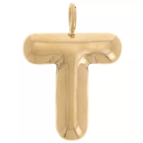 Colgante Letra Abecedario Bola 23x16 mm - T - Acero inoxidable 304L Dorado x1