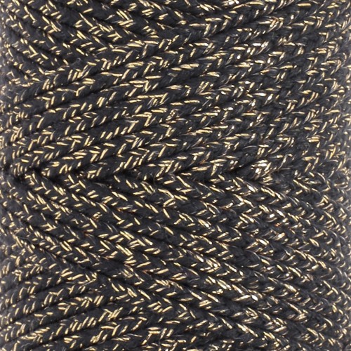 Cordón de algodón trenzado de 3 mm - made in France - Negro - Dorado x1m