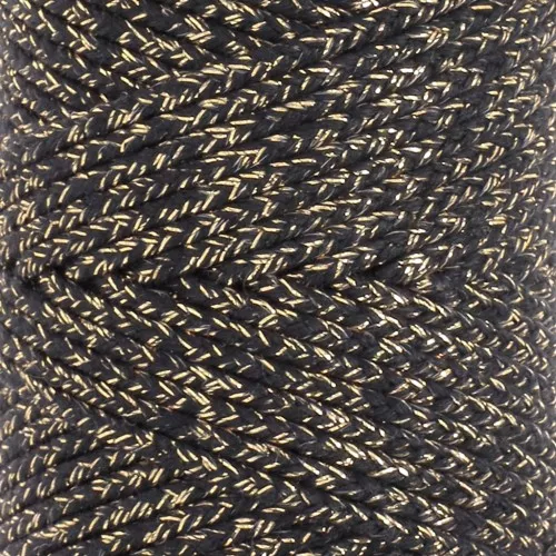 Cordón de algodón trenzado de 3 mm - made in France - Negro - Dorado x1m