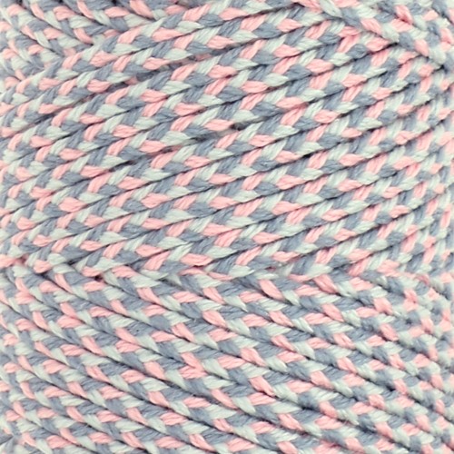 Cordón de algodón trenzado de 2,5 mm - made in France - Rosa claro - Gris x1m