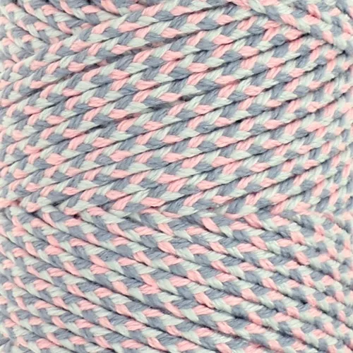 Cordón de algodón trenzado de 2,5 mm - made in France - Rosa claro - Gris x1m