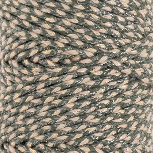 Cordón de algodón trenzado de 2,5 mm - made in France - Caqui - Beige - Dorado x1m