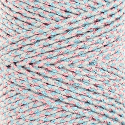 Cordón de algodón trenzado de 2,5 mm - made in France - Multi Azul - Rosa Dorado x1m