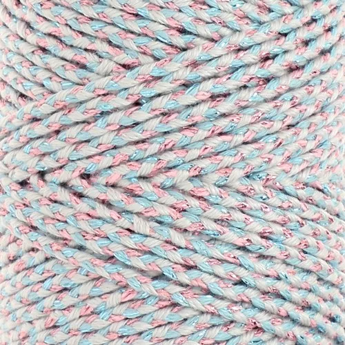 Cordón de algodón trenzado de 2,5 mm - made in France - Multi Azul - Rosa Dorado x1m
