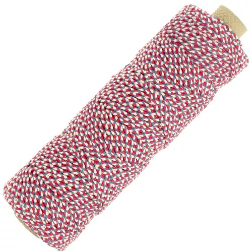 Bobina de cordón de algodón trenzado de 2,5 mm de fabricación francesa - Tricolor x100m