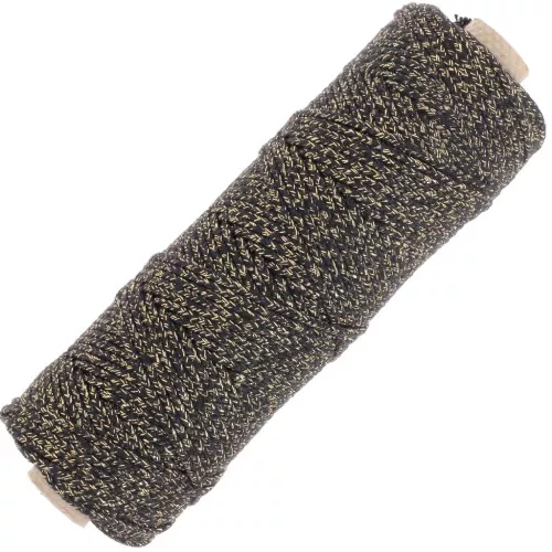Bobina de cordón de algodón trenzado francés de 3 mm - Negro - Dorado x100m