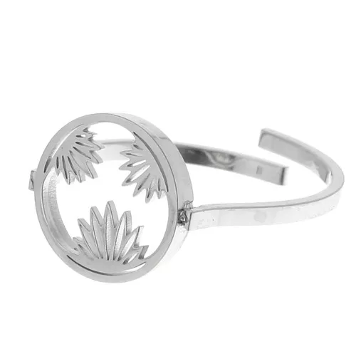 Anillo redondo ajustable - motivo floral - cabujón plano de 10 mm - acero inoxidable 304L x1
