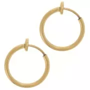 Mini Pendientes de aro - Para orejas no perforadas 15 mm - Acero inoxidable 304L Dorado x2