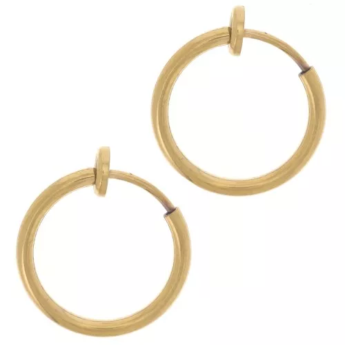 Mini Pendientes de aro - Para orejas no perforadas 15 mm - Acero inoxidable 304L Dorado x2