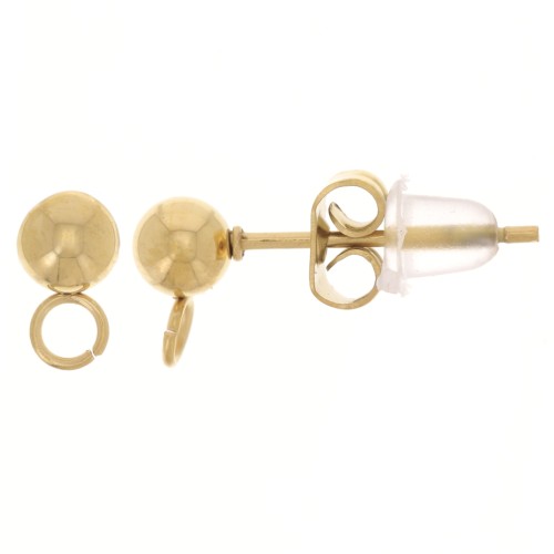 Pendientes bola 4 mm - anilla perpendicular - Acero inoxidable 304L Dorado x20
