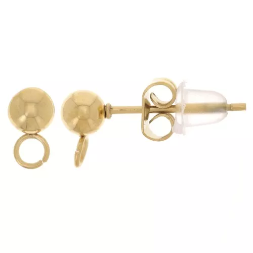 Pendientes bola 4 mm - anilla perpendicular - Acero inoxidable 304L Dorado x20