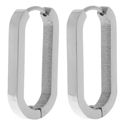 Pendientes de aros ovalados aplanados 25x14 mm - Acero inoxidable 304L x2