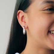 Pendientes de aros ovalados aplanados 25x14 mm - Acero inoxidable 304L x2