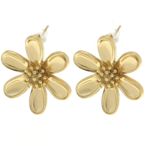 Pendientes margarita 25x22 mm - Acero inoxidable 304L Dorado x2
