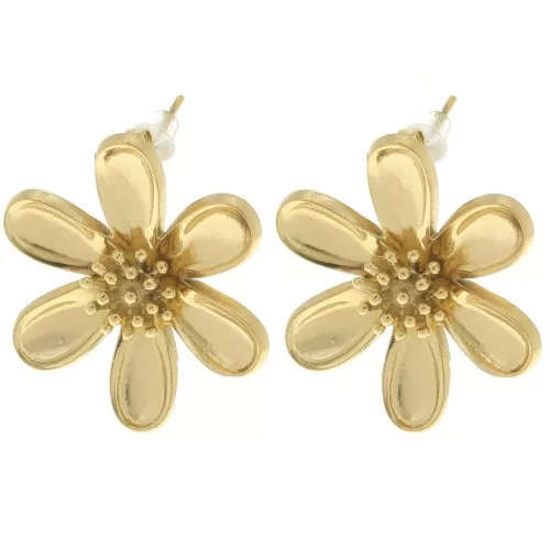 Pendientes margarita 25x22 mm - Acero inoxidable 304L Dorado x2