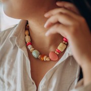 Cuenta redonda de resina translúcida 18x9 mm - Beige - Rosado jaspeado x1