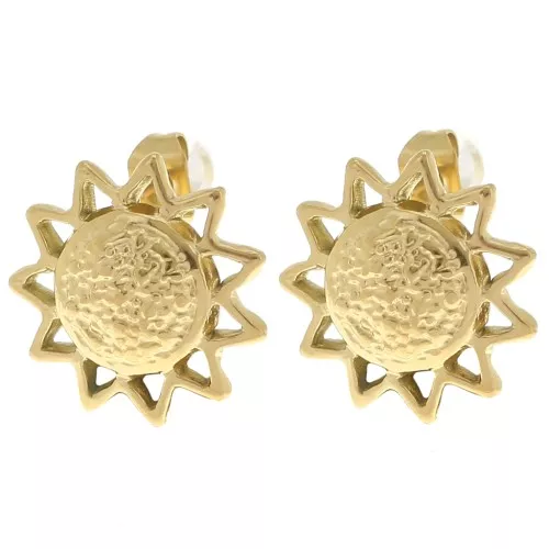 Pendientes sol martillado 15 mm - Acero inoxidable 304L Dorado x2