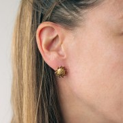 Pendientes sol martillado 15 mm - Acero inoxidable 304L Dorado x2