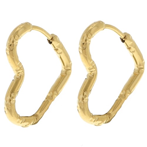 Pendientes de aro en forma de corazón, talla diamante 19x16 mm - Acero inoxidable 304L Dorado x2