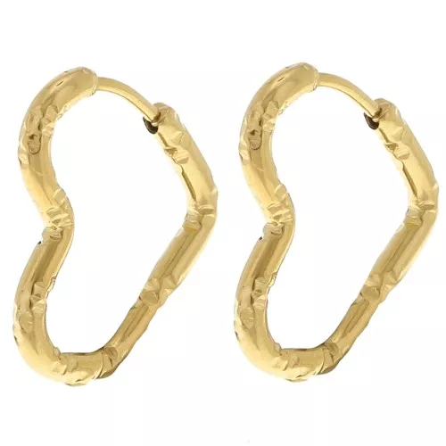 Pendientes de aro en forma de corazón, talla diamante 19x16 mm - Acero inoxidable 304L Dorado x2