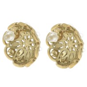 Ganchos pendientes en forma de roseta de 19 mm con strass e imitación de nácar - Acero inoxidable 304L Dorado x2
