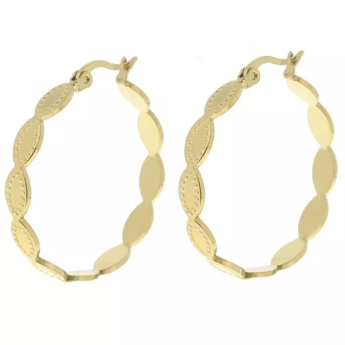 Pendientes de aro redondo 32 mm - Acero inoxidable 304L Dorado x2