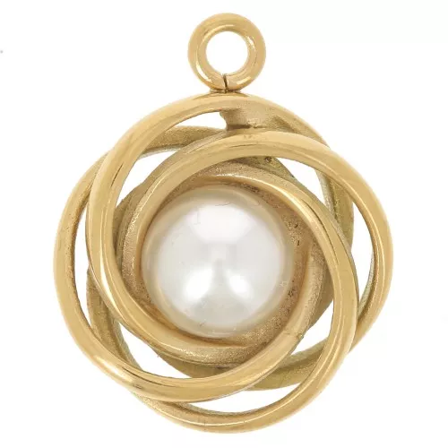 Colgante multicírculo de 17 mm con perla de imitación de nácar - Acero inoxidable 304L Dorado x1