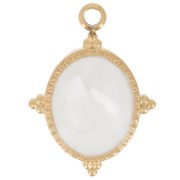 Colgante ovalado 18x13 mm con resina epoxi - Acero inoxidable 304L Dorado - Blanco x1
