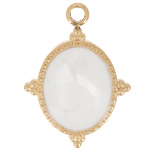 Colgante ovalado 18x13 mm con resina epoxi - Acero inoxidable 304L Dorado - Blanco x1