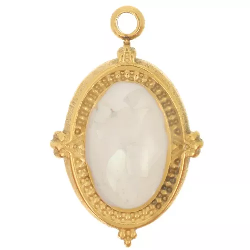 Colgante ovalado 20,5x13 mm con resina epoxi - Acero inoxidable 304L Dorado - Blanco x1