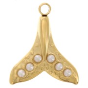 Dije cola de ballena 15x13 mmcabochones imitación nácar Acero inoxidable 304L Dorado x1