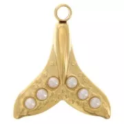 Dije cola de ballena 15x13 mmcabochones imitación nácar Acero inoxidable 304L Dorado x1