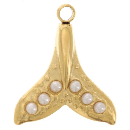 Dije cola de ballena 15x13 mmcabochones imitación nácar Acero inoxidable 304L Dorado x1