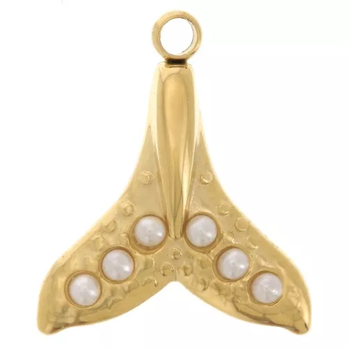 Dije cola de ballena 15x13 mmcabochones imitación nácar Acero inoxidable 304L Dorado x1