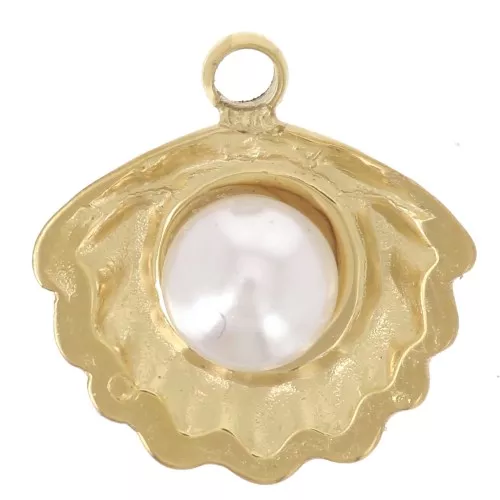 Dije de concha de 10 mm con perla de imitación de nácar - Acero inoxidable 304L Dorado x1