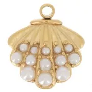 Dije de festón de 11x10 mm con cabujones de imitación nácar - Acero inoxidable 304L Dorado x1