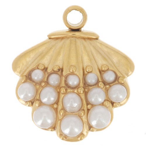 Dije de festón de 11x10 mm con cabujones de imitación nácar - Acero inoxidable 304L Dorado x1