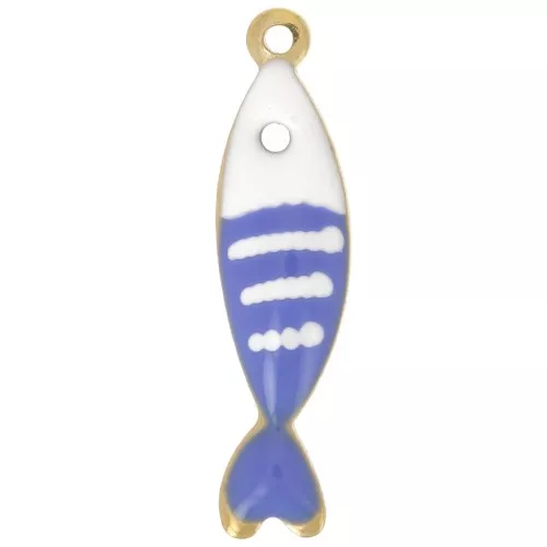 Dije de pez rayado 18,5x5 mm en resina epoxi - Acero inoxidable 304L - Azul real x1