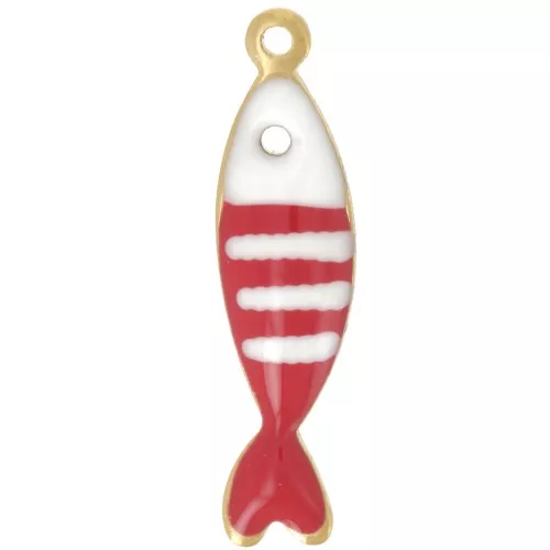 Dije de pez rayado 18,5x5 mm en resina epoxi - Acero inoxidable 304L - Rojo x1