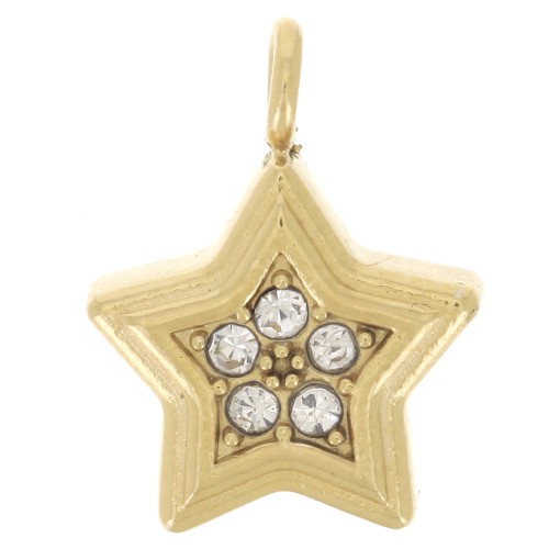 Dije de estrella de 11x8,5 mm con óxidos de circonio - Acero inoxidable 304L Dorado x1