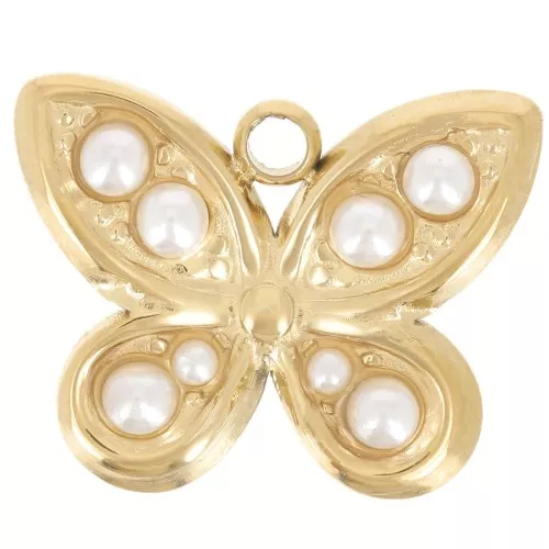 Dije de mariposa 12x14,5 mm con perlas imitación nácar - Acero inoxidable 304L Dorado x1