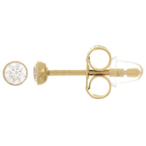Pendientes redondos de 3 mm con óxido de circonio - Acero inoxidable 304L Dorado x2