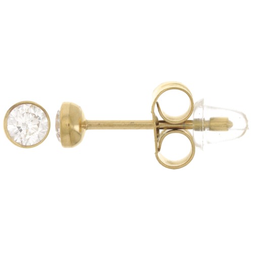 Pendientes redondos de 3,5 mm con óxido de circonio - Acero inoxidable 304L Dorado x2