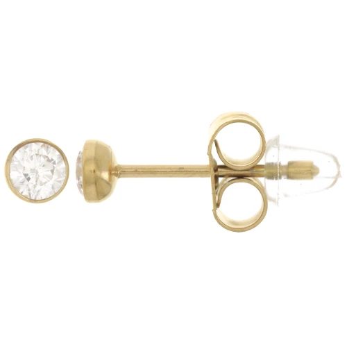 Pendientes redondos de 3,5 mm con óxido de circonio - Acero inoxidable 304L Dorado x2
