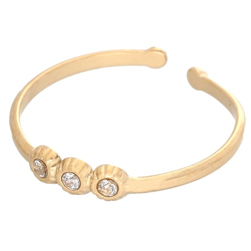 Anillo fino T53 a T62 - 3 óxidos de circonio - Acero inoxidable 304 Dorado - Cristal x1