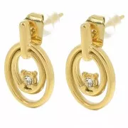 Pendientes ovalados 15x9 mm óxido de circonio - Acero inoxidable 304L Dorado x2